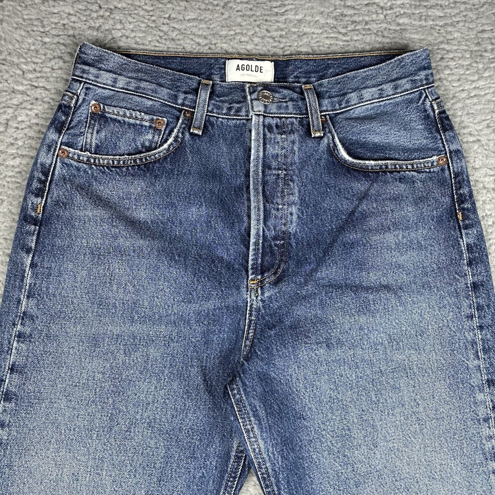 AGOLDE Fran Jeans Women's 25 Blue Straight Leg High Rise Distressed Button Fly - Picture 2 of 16